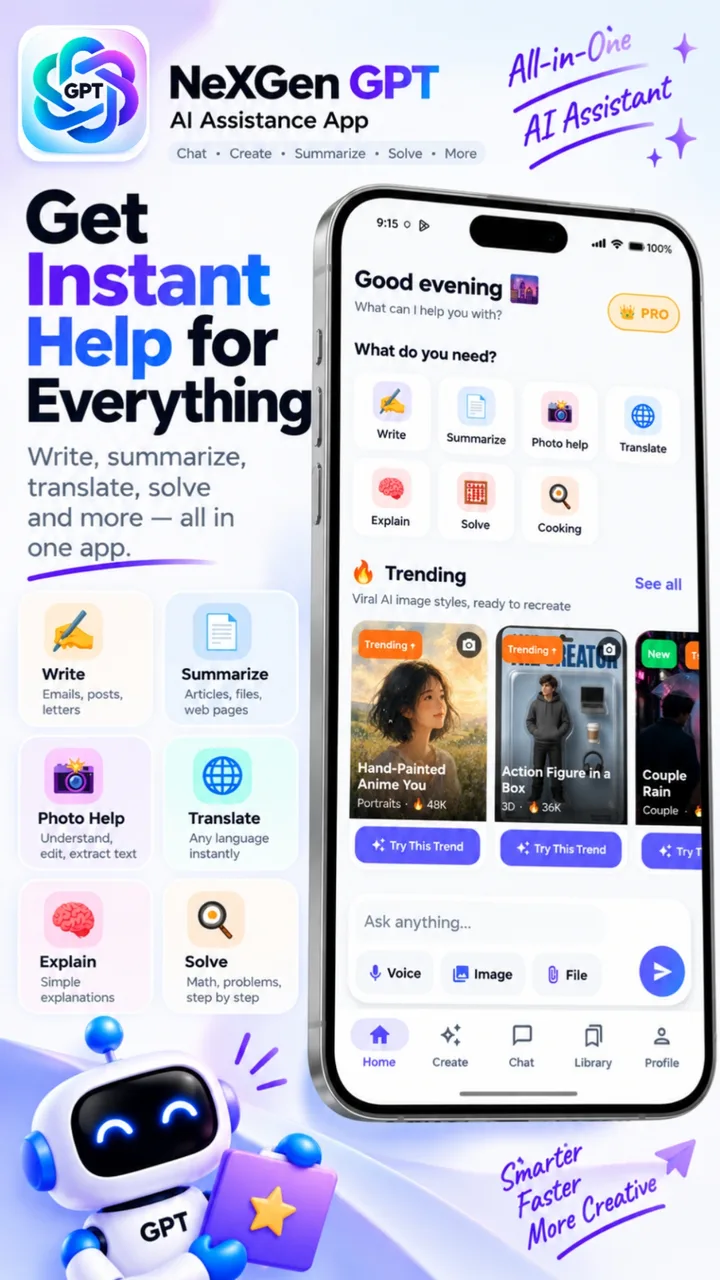 Get instant help for everything — write, summarize, translate, solve